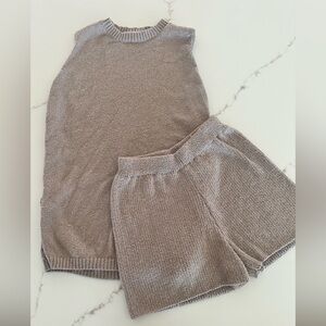Zesica Taupe Knit Sleeveless Top & Shorts Set Size M